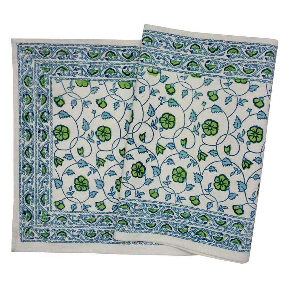 Hand Block Printed Cotton Canvas Table Runner 33x120 cms  Floral Kali Green 203956