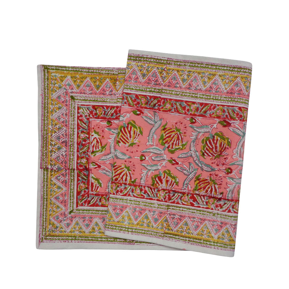 Hand Block Printed Cotton Canvas Table Runner 33x120 cms Frost Pink Floral 202816
