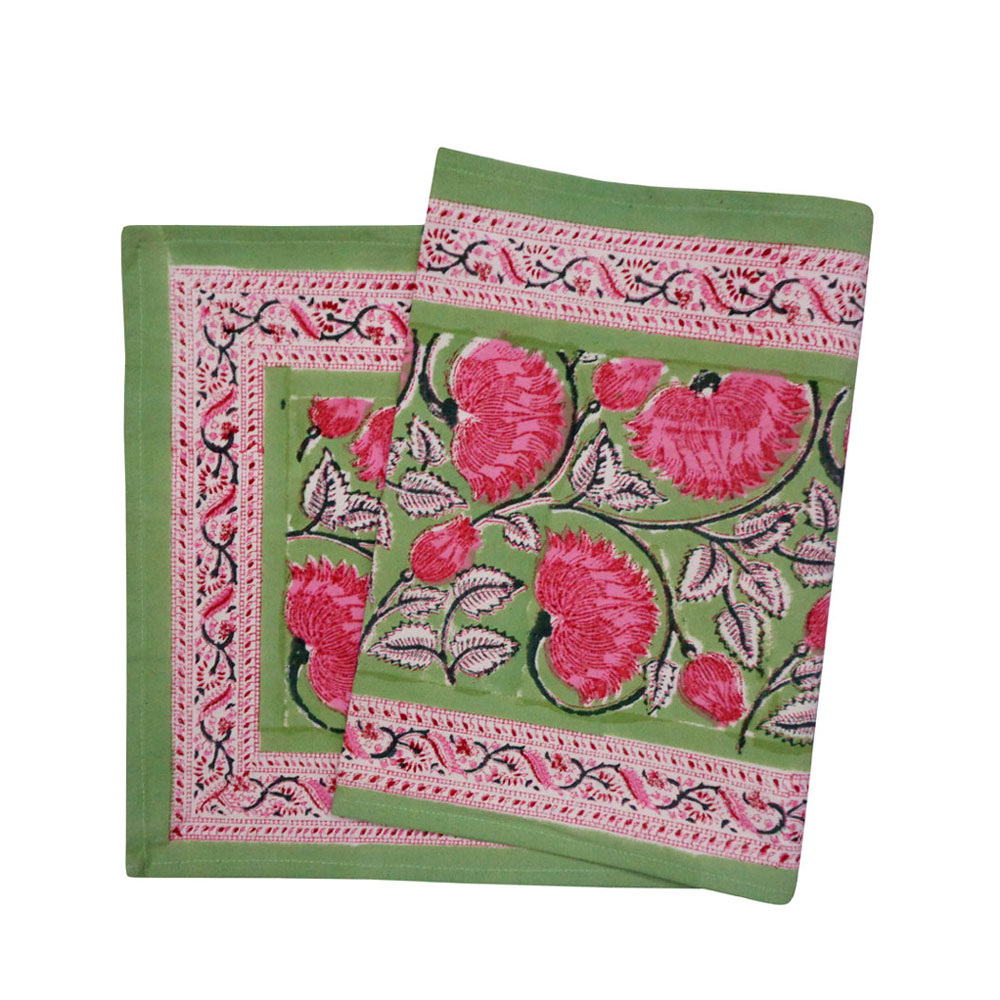 Hand Block Printed Cotton Canvas Table Runner 33x120 cms Kamal Gulabi Gud 206591
