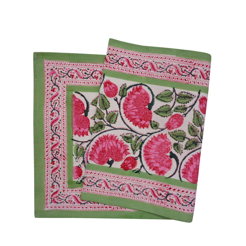 Hand Block Printed Cotton Canvas Table Runner 33x120 cms Kamal Gulabi Open 103739