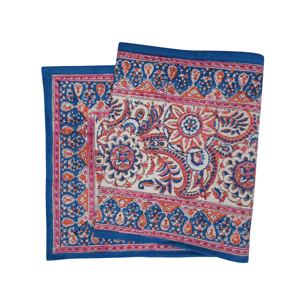 Hand Block Printed Cotton Canvas Table Runner 33x120 cms Kusum Gulabi Jaal 106025