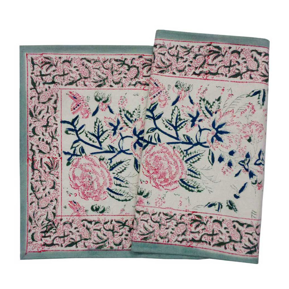 Hand Block Printed Cotton Canvas Table Runner 33x120 cms Naya Gulab Open 203965