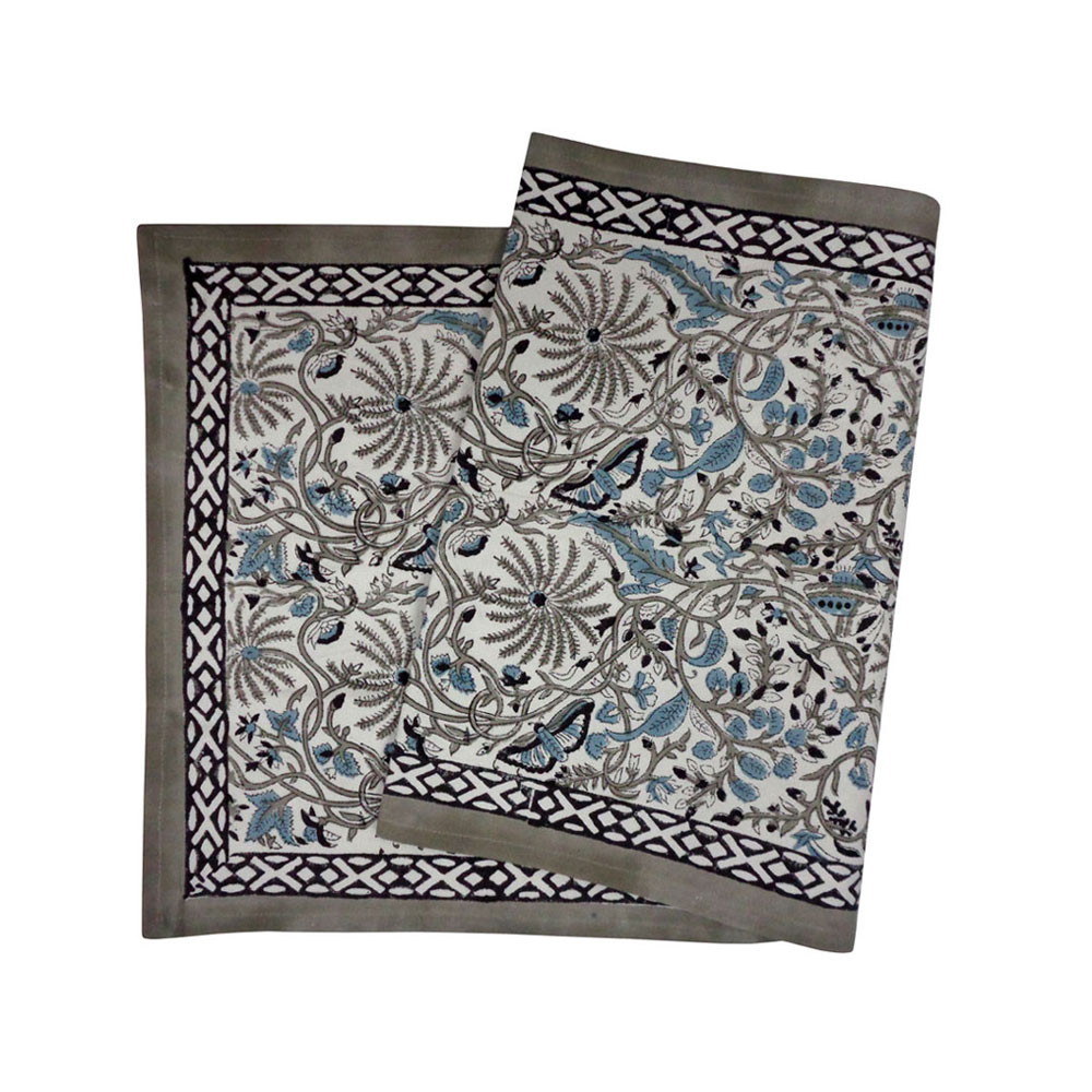 Hand Block Printed Cotton Canvas Table Runner 33x120 cms Passion Flower 108709