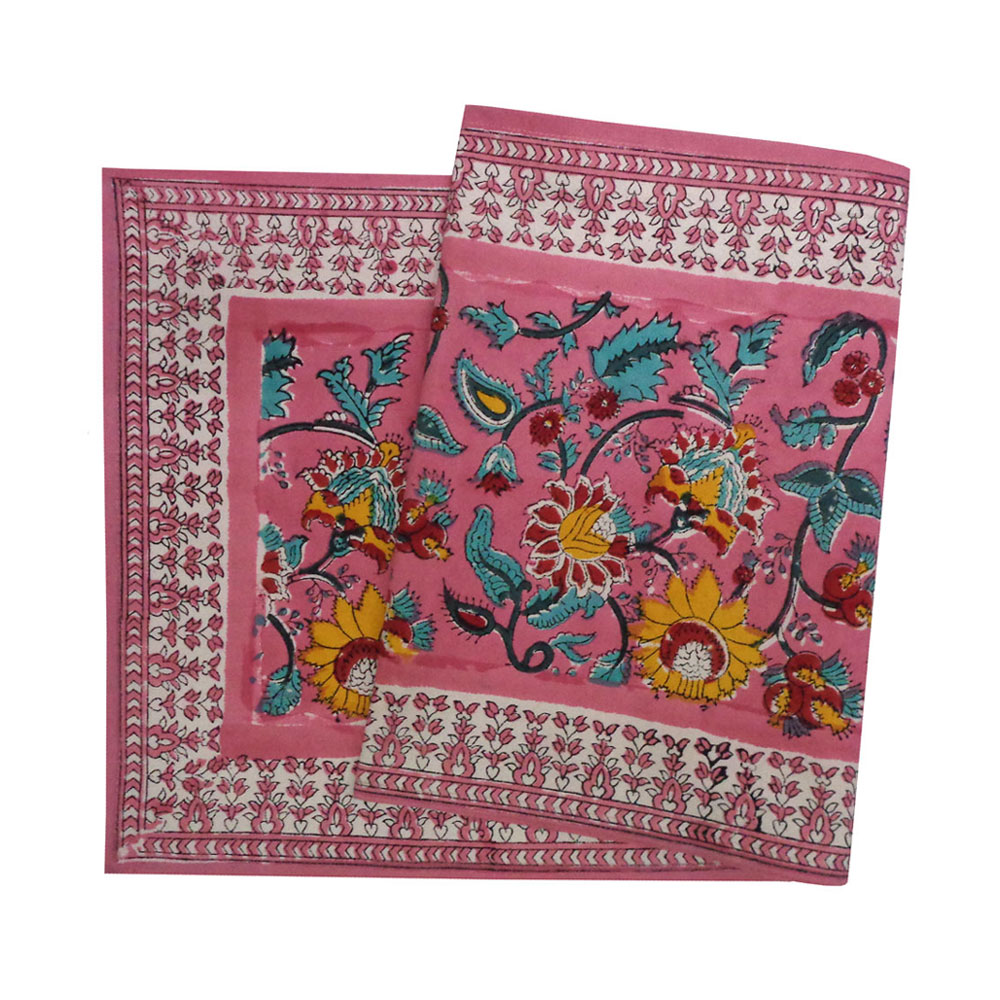 Hand Block Printed Cotton Canvas Table Runner 33x120 cms Phuljhari Pink Gud 204756