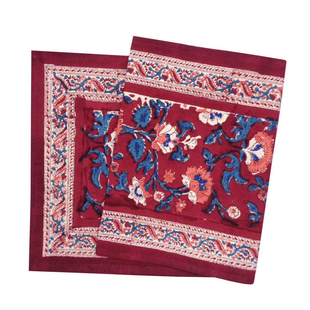 Hand Block Printed Cotton Canvas Table Runner 33x120 cms Rukhsana Maroon Gud 105823