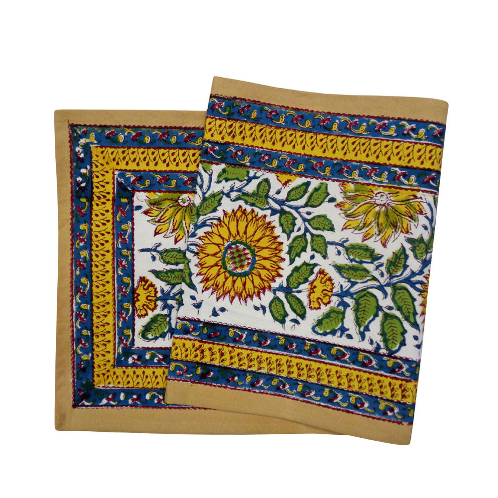 Hand Block Printed Cotton Canvas Table Runner 33x120 cms  Surajmukhi Canary Open 206589