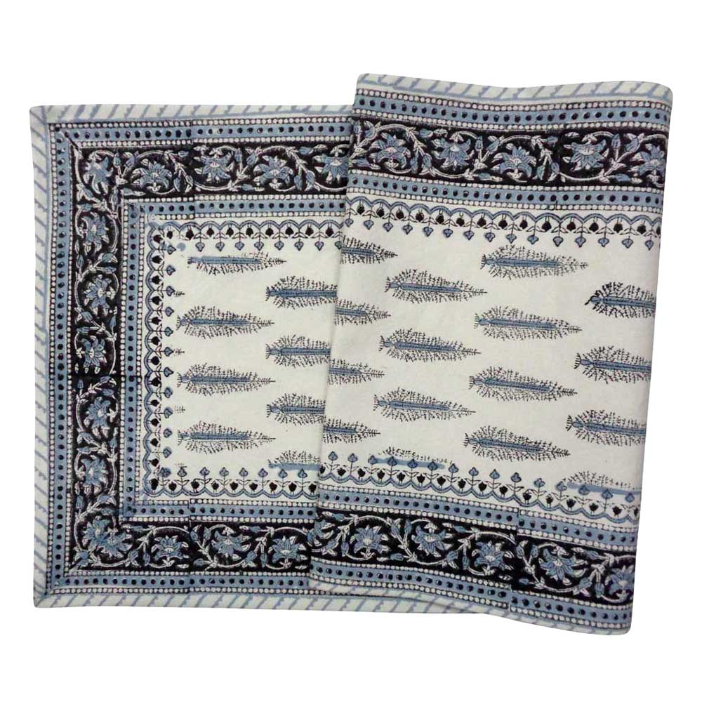 Hand Block Printed Cotton Canvas Table Runner 33x120 cms Winter Fall Tree Grey 107195