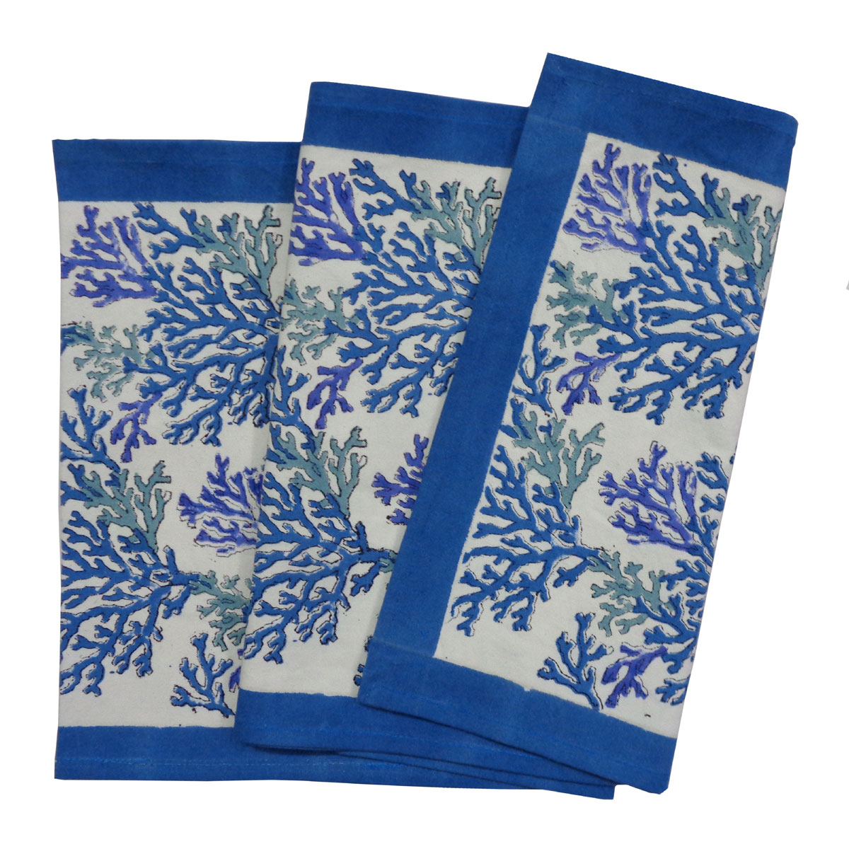 Hand Block Printed Cotton Canvas Table Runner 33x170 cms Coral Multi Blue 502087