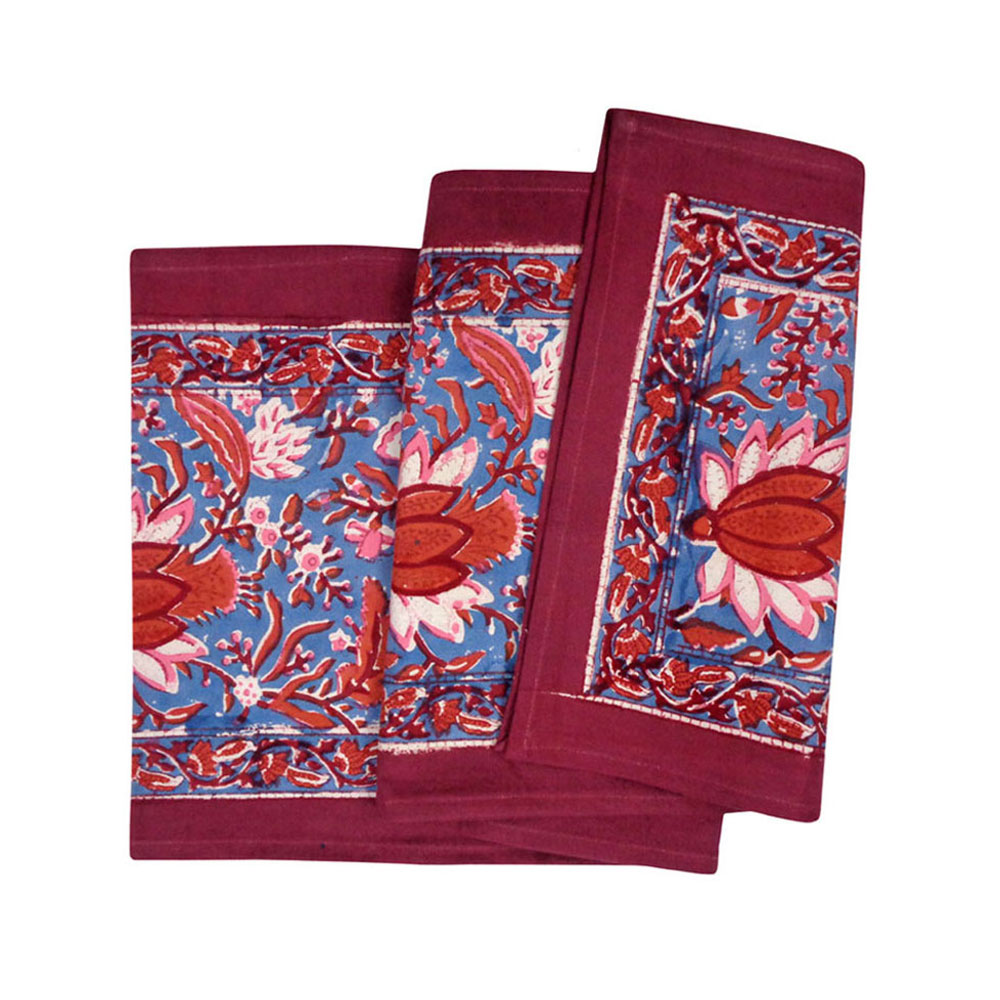 Hand Block Printed Cotton Canvas Table Runner 33x170 cms Firdaus Gud 204865