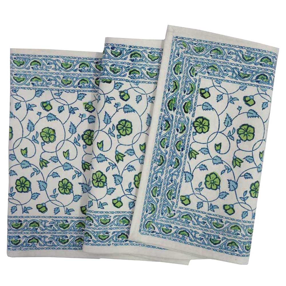 Hand Block Printed Cotton Canvas Table Runner 33x170 cms Floral Kali Green 203968