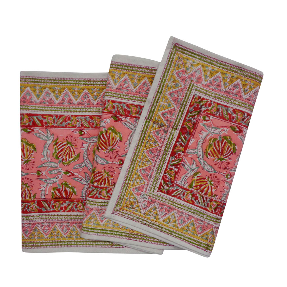Hand Block Printed Cotton Canvas Table Runner 33x170 cms Frost Pink Floral 202816