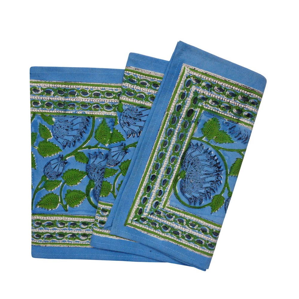 Hand Block Printed Cotton Canvas Table Runner 33x170 cms Kamal Aqua Gud 206724