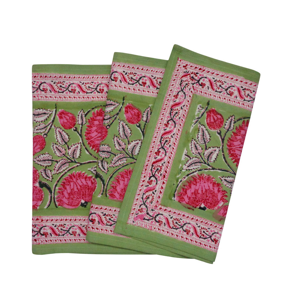 Hand Block Printed Cotton Canvas Table Runner 33x170 cms Kamal Gulabi Gud 206591