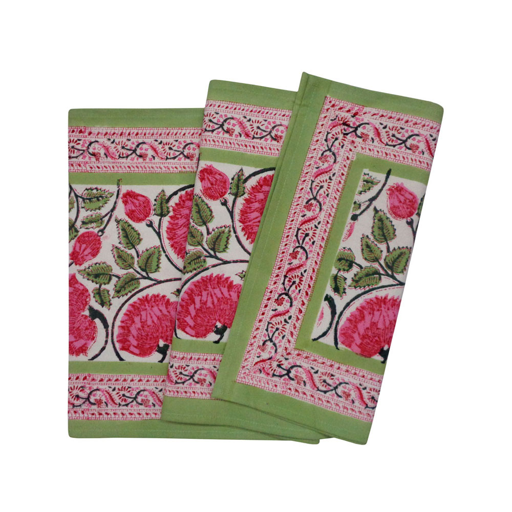 Hand Block Printed Cotton Canvas Table Runner 33x170 cms Kamal Gulabi Open 103739