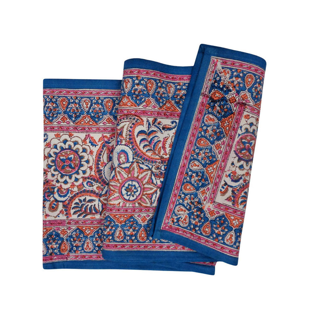 Hand Block Printed Cotton Canvas Table Runner 33x170 cms Kusum Gulabi Jaal 106025