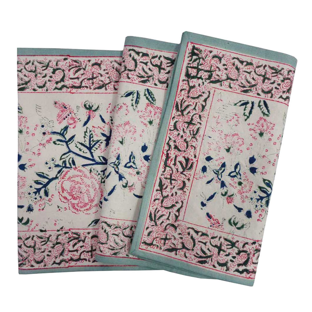 Hand Block Printed Cotton Canvas Table Runner 33x170 cms Naya Gulab Open 203981