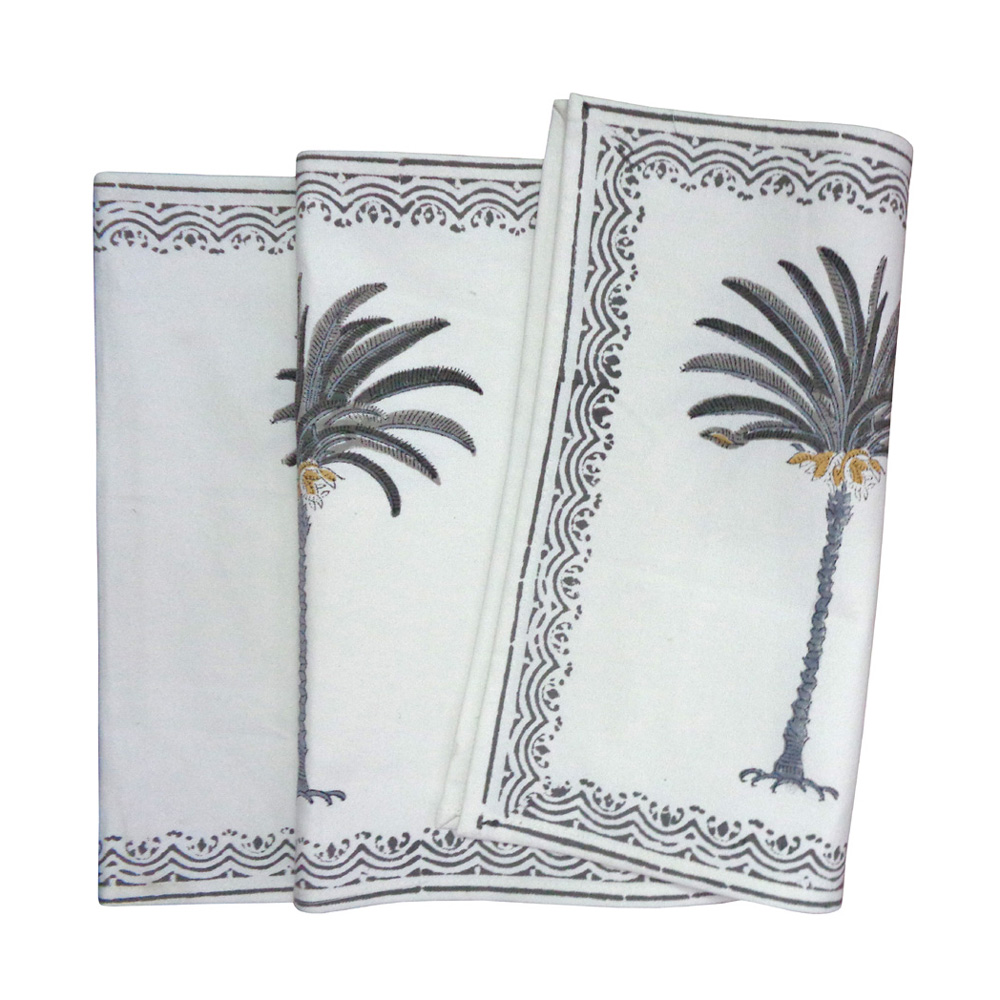 Hand Block Printed Cotton Canvas Table Runner 33x170 cms Palm Tree Grey 201752