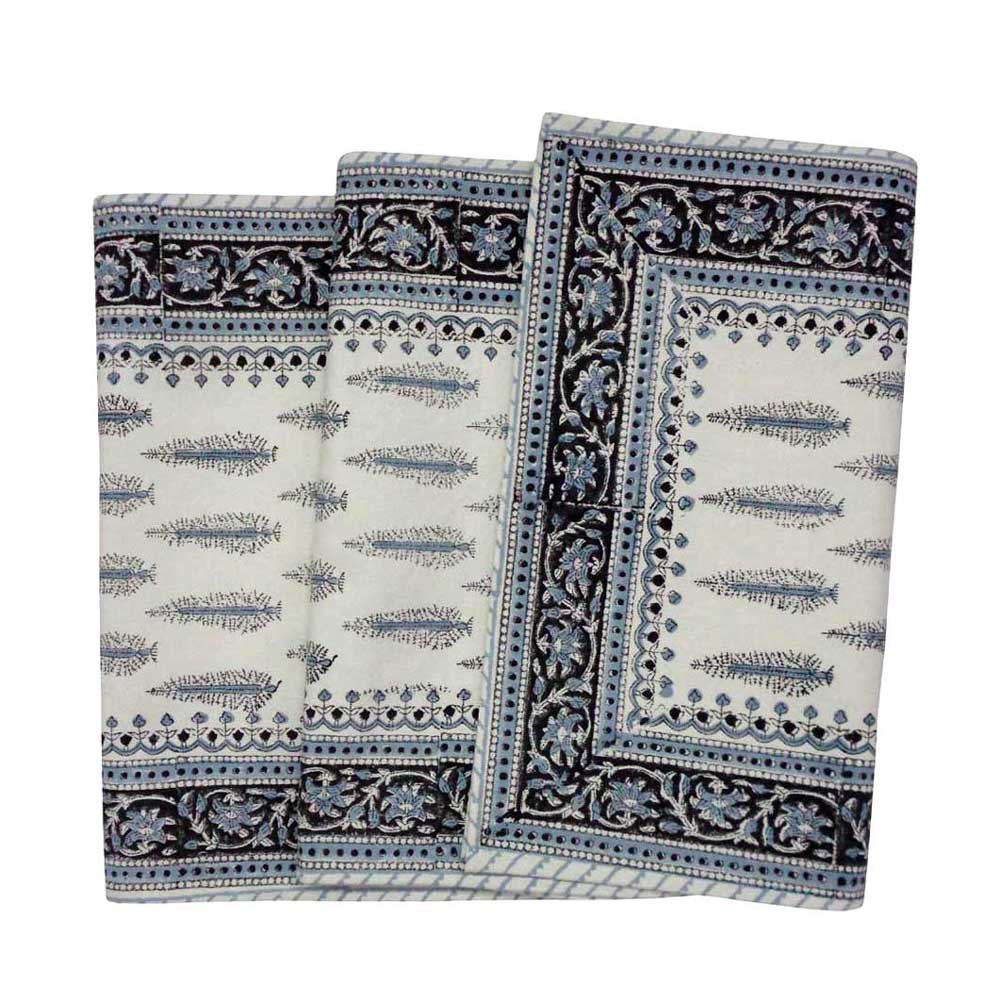 Hand Block Printed Cotton Canvas Table Runner 33x170 cms Winter Fall Tree Grey 107195