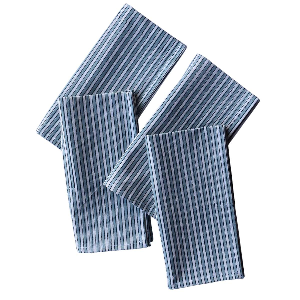 Hand Block Printed Cotton Napkin 45x45 cms Set of 4 Napkins  Two Stripe Starlight 202212