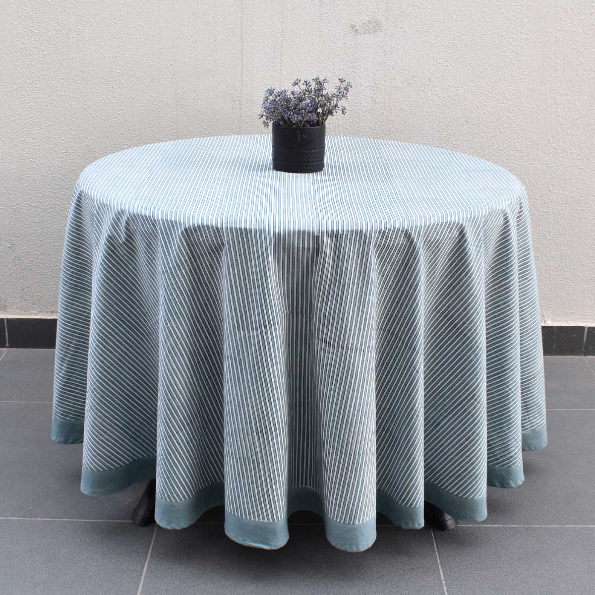 Hand Block Printed Cotton Round Tablecloth 180 cms Two Stripe Starlight 202212