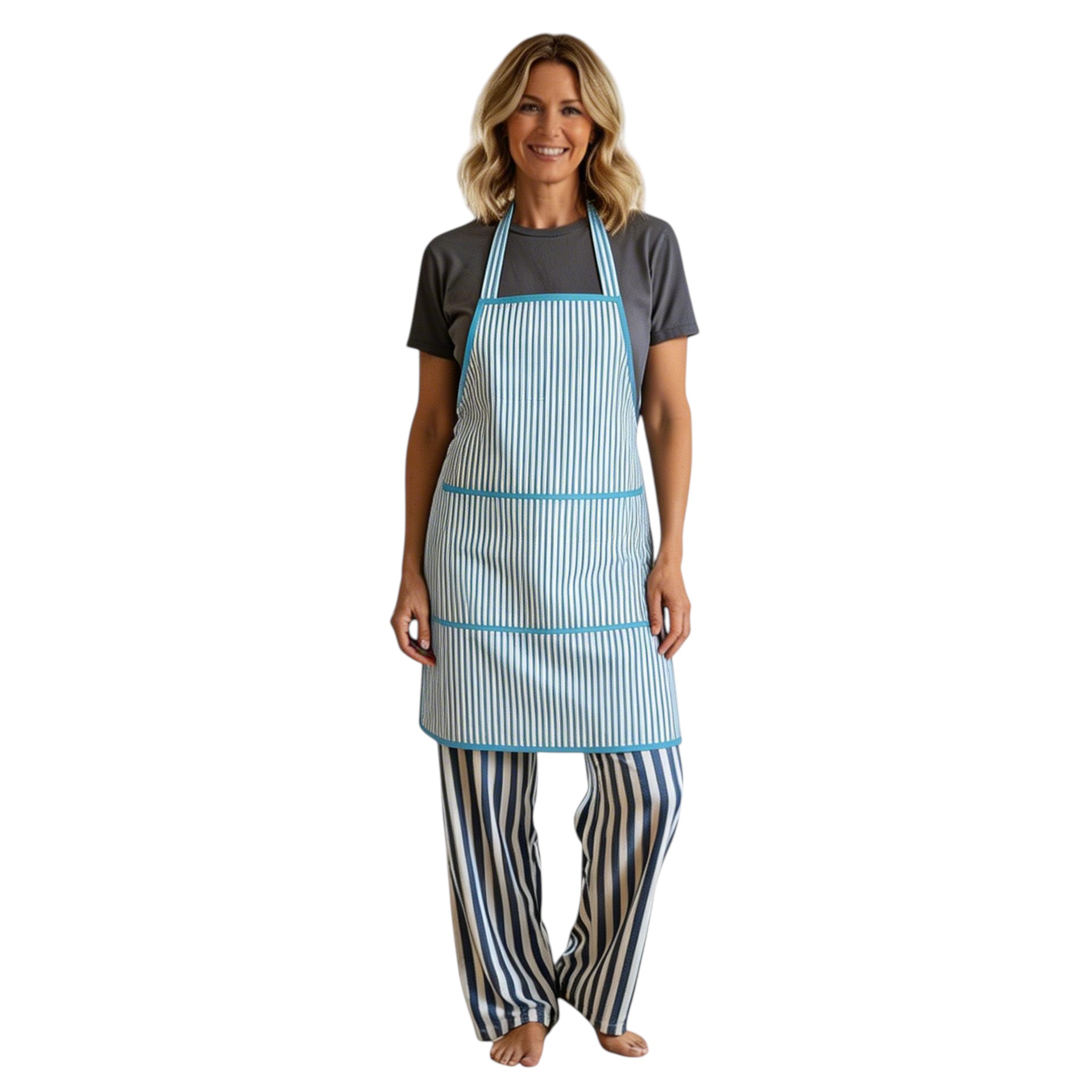 Indian Block-Printed 100 Cotton Apron Two Stripe Starlight 202212