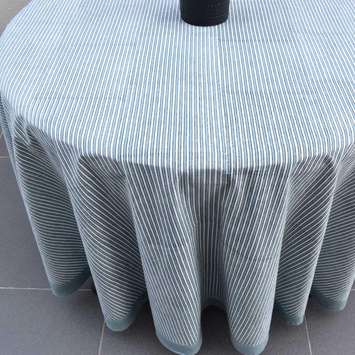 Hand Block Printed Cotton Round Tablecloth 220 cms Two Stripe Starlight 202212