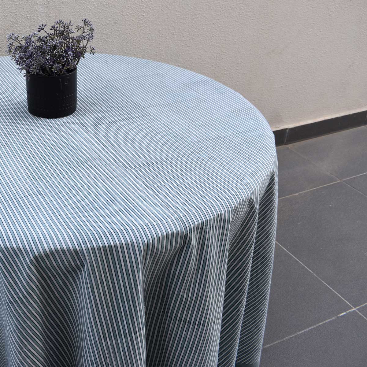 Hand Block Printed Cotton Round Tablecloth 180 cms Two Stripe Starlight 202212