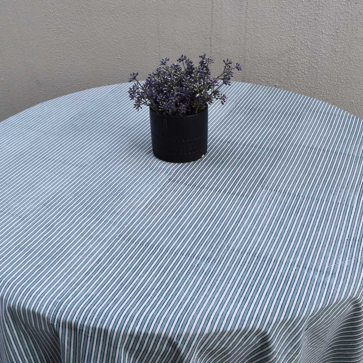 Hand Block Printed Cotton Round Tablecloth 180 cms Two Stripe Starlight 202212