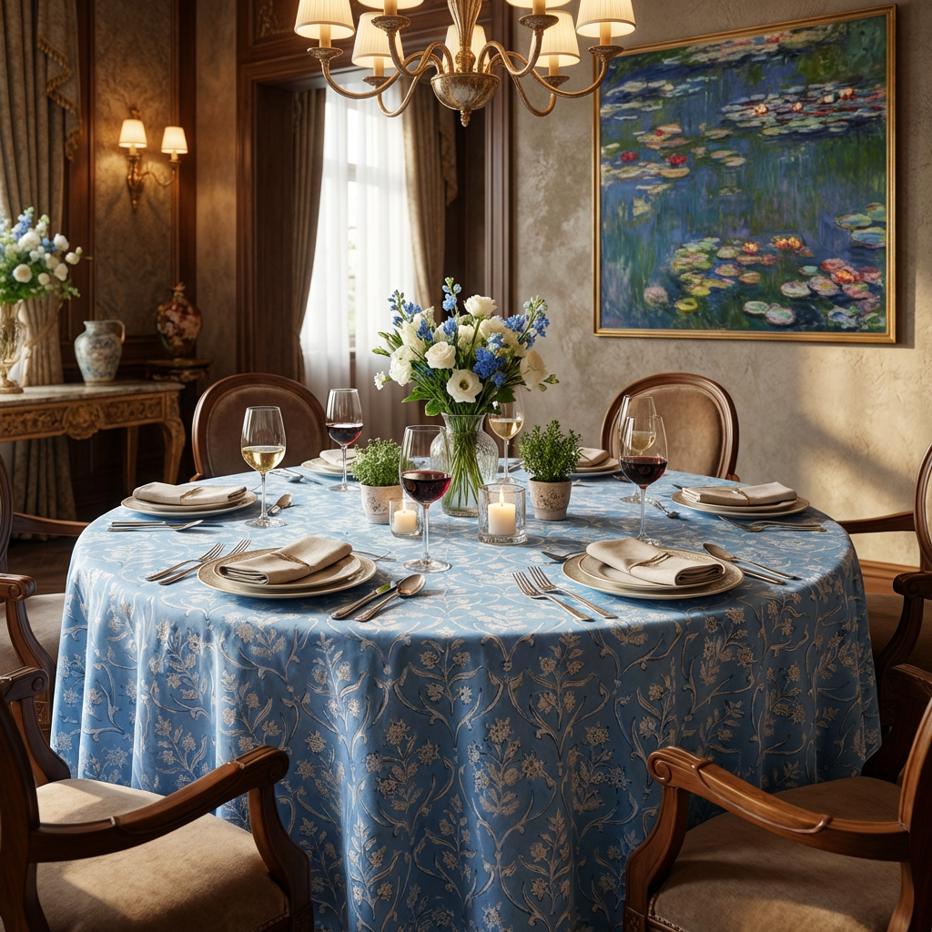 Hand Block Printed Cotton Round Tablecloth 220 cms Vine Leaf Alaskan Gud 600969