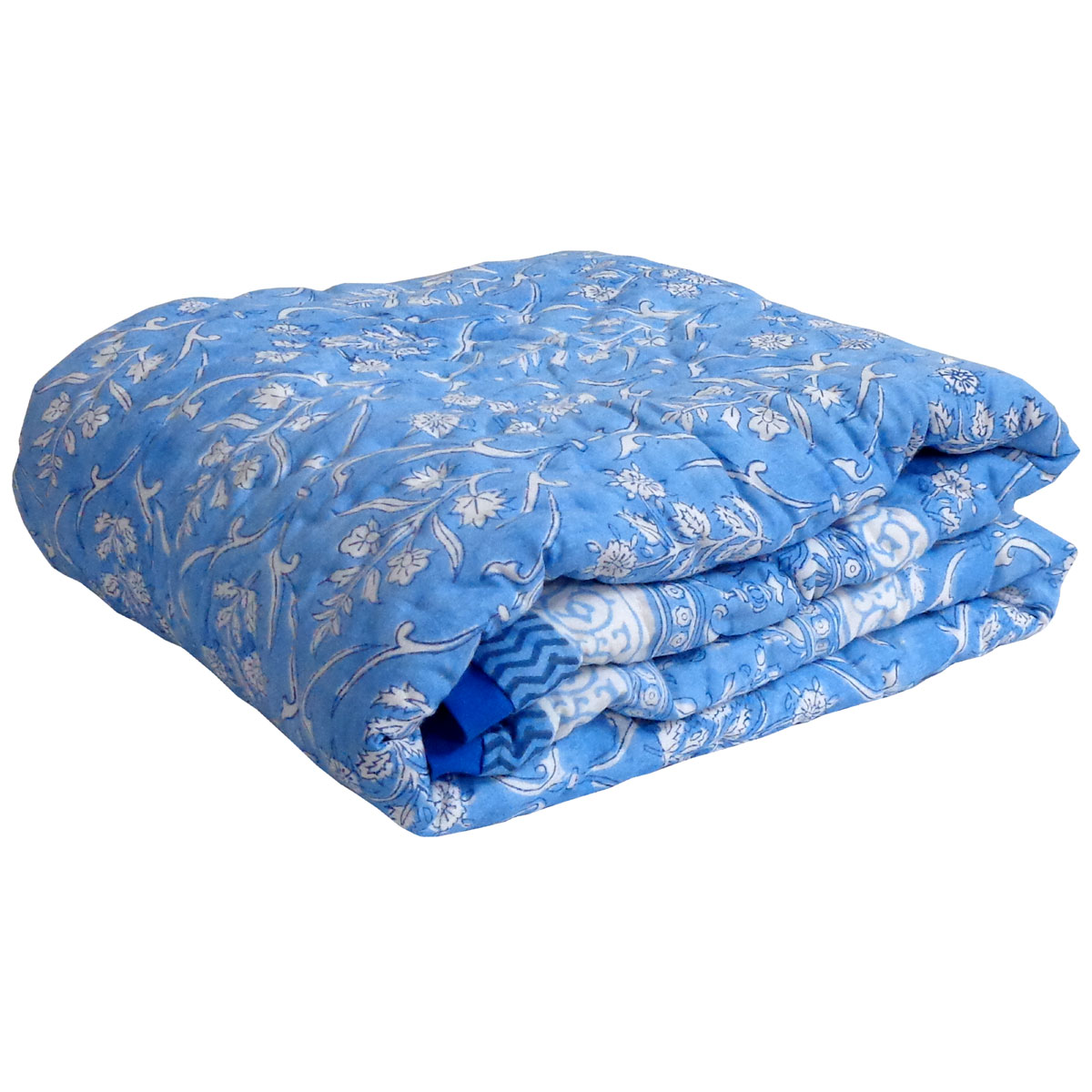 Hand Block Printed Baby Quilt  100x140 cm Jaipur Razai Vine Leaf Alaskan Gud 600969