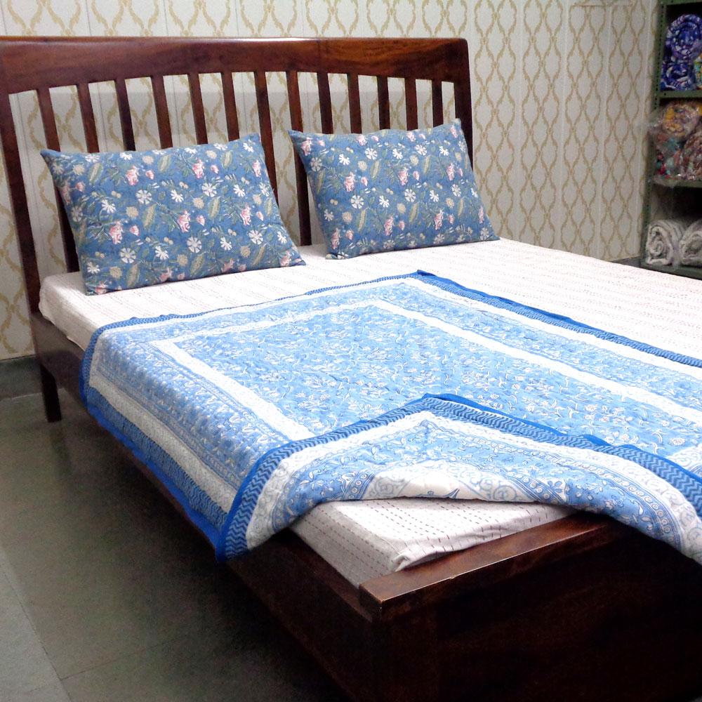 Hand Block Printed Baby Quilt  100x140 cm Jaipur Razai Vine Leaf Alaskan Gud 600969