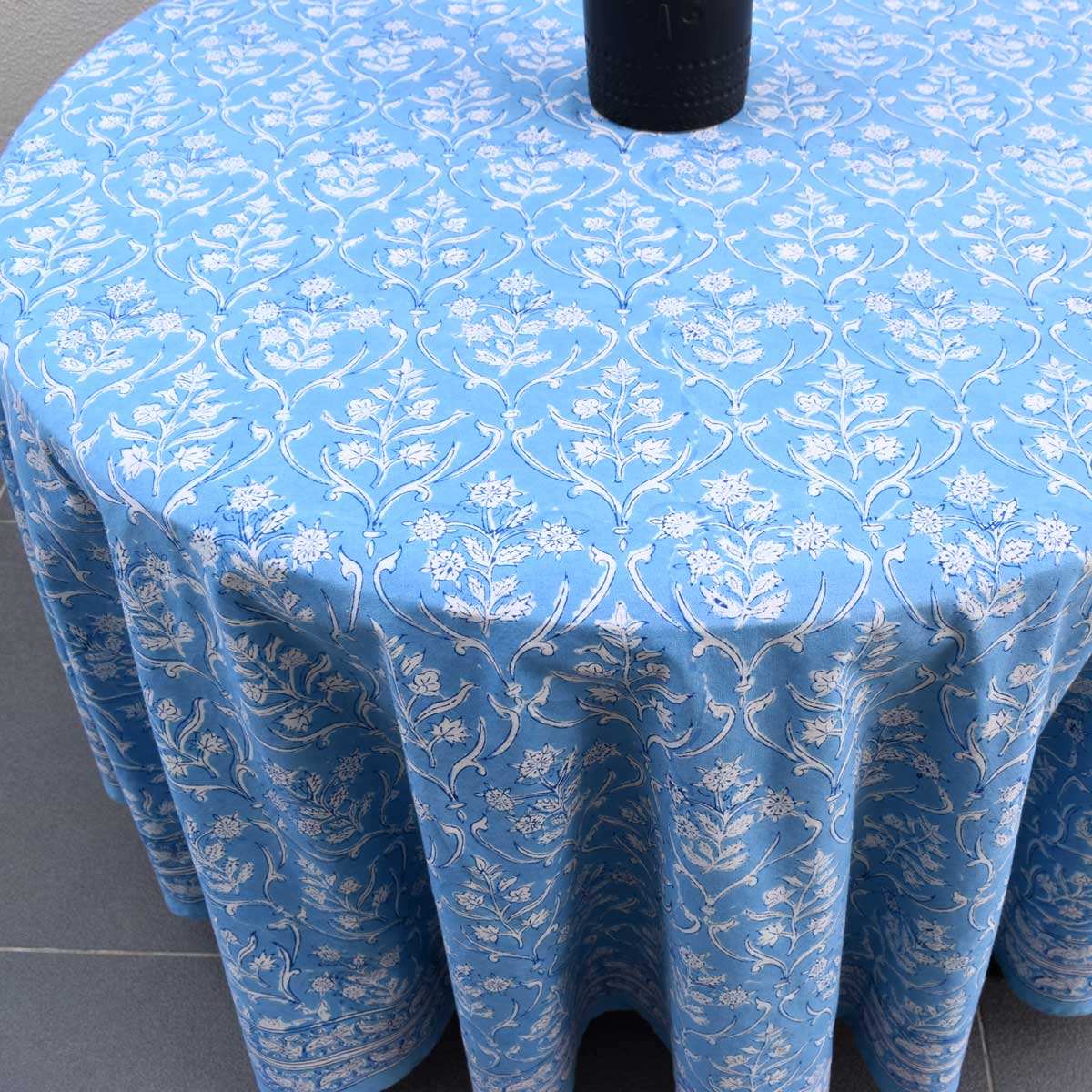 Hand Block Printed Cotton Round Tablecloth 180 cms Vine Leaf Alaskan Gud 600969