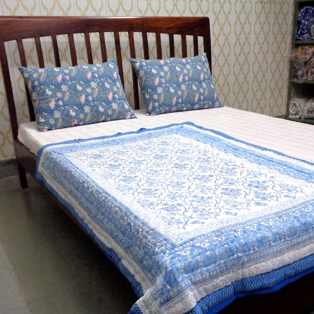 Hand Block Printed Baby Quilt  100x140 cm Jaipur Razai Vine Leaf Alaskan Gud 600969