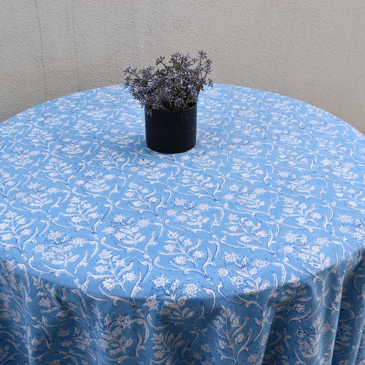 Hand Block Printed Cotton Round Tablecloth 180 cms Vine Leaf Alaskan Gud 600969