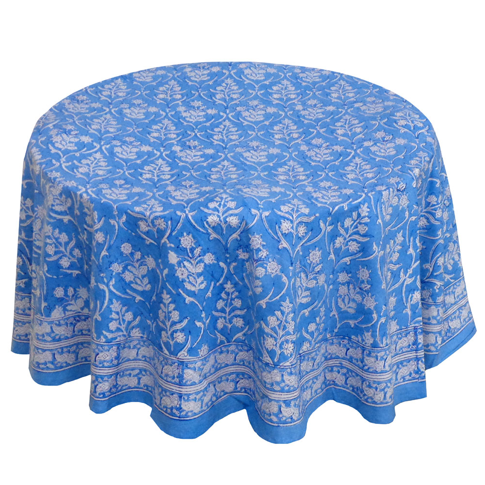 Hand Block Printed Cotton Round Tablecloth 180 cms Vine Leaf Alaskan Gud 600969