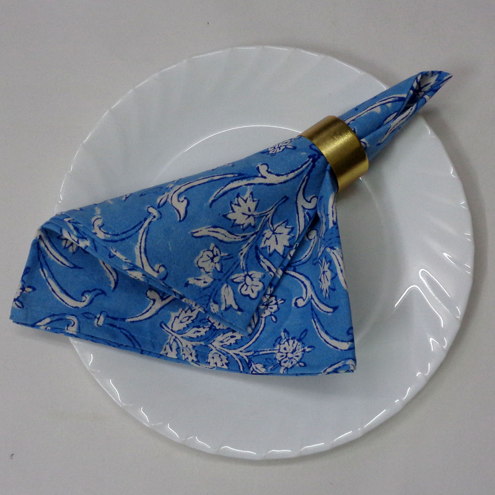 Hand Block Printed Cotton Napkin 45x45 cms Set of 4 Napkins Vine Leaf Alaskan Gud 600969