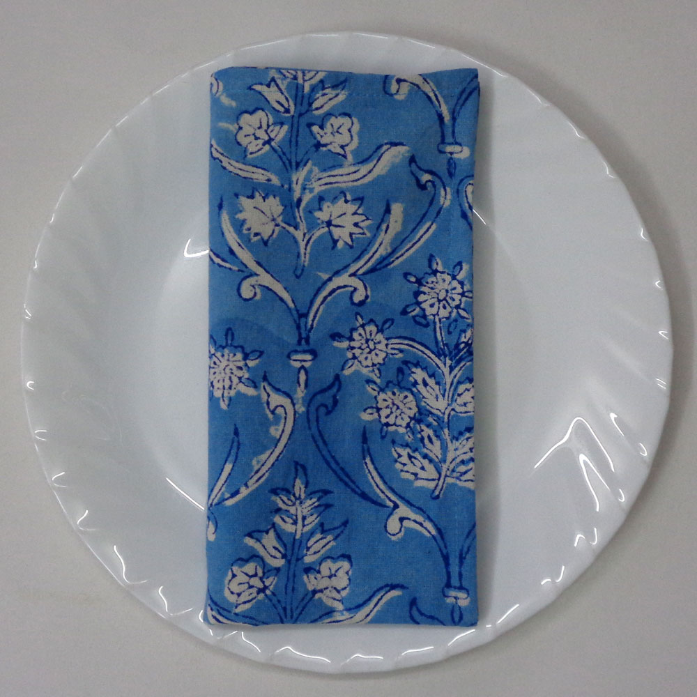 Hand Block Printed Cotton Napkin 45x45 cms Set of 4 Napkins Vine Leaf Alaskan Gud 600969