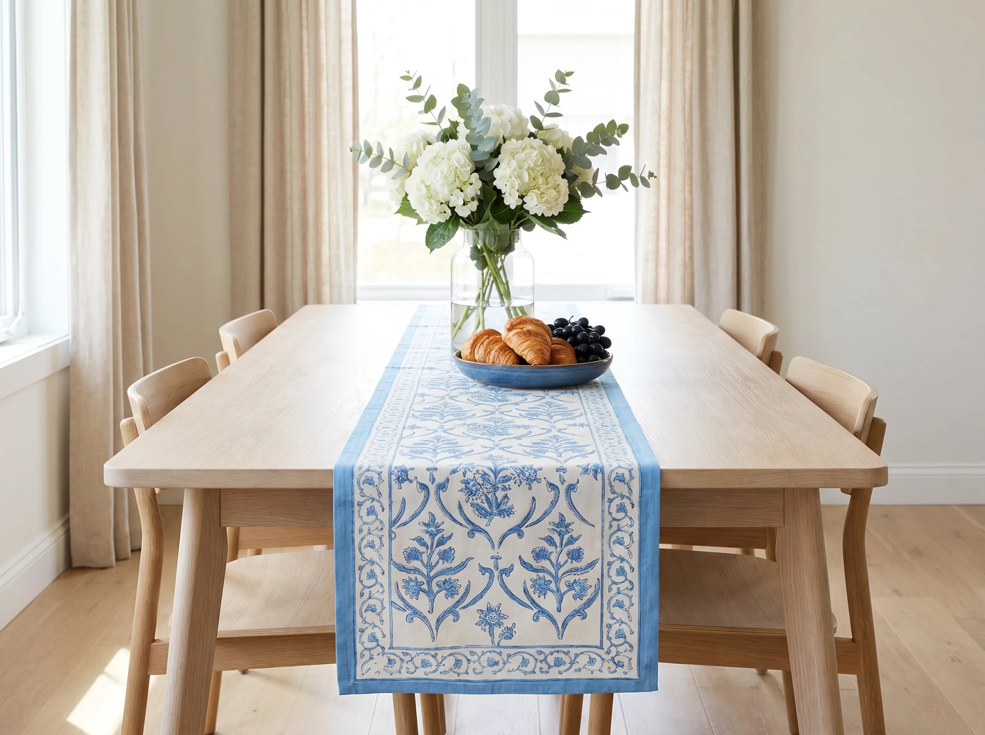 Hand Block Printed Cotton Canvas Table Runner 33x120 cms Vine Leaf Alaskan Open 208679