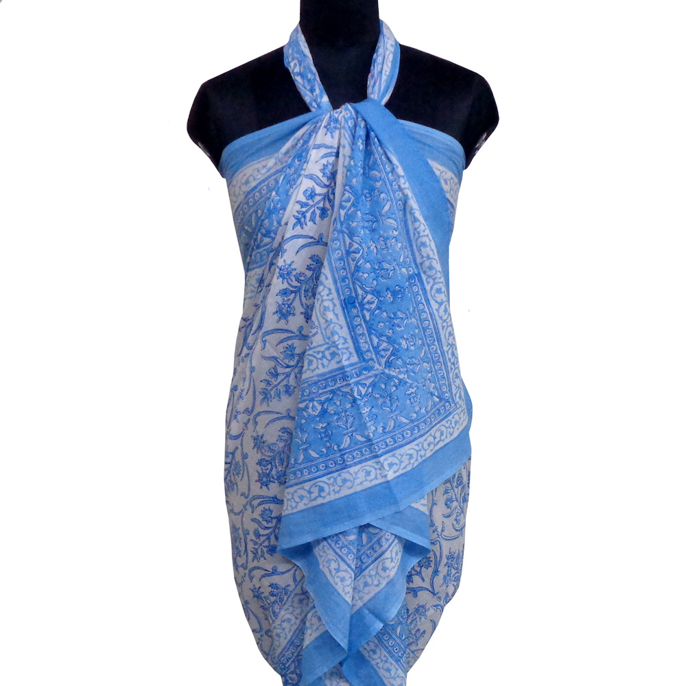 Beach Wrap Sarong Womens Swimwear Wraparound Pareo Soft Cotton Hand Block Printed Vine Leaf Alaskan Open 208679