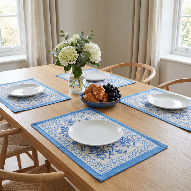 Hand Block Printed Cotton Canvas Table Mat 32x48 cms Set of 2 Table mats Vine Leaf Alaskan Open 208679