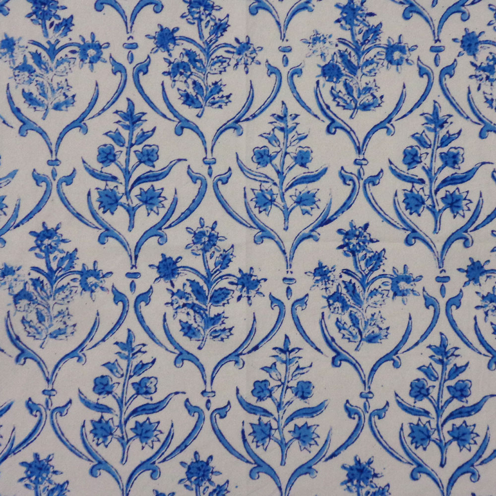 5 Yard Running Fabric Hand Block Printed Cotton Voile Fabric Vine Leaf Alaskan Open 208679