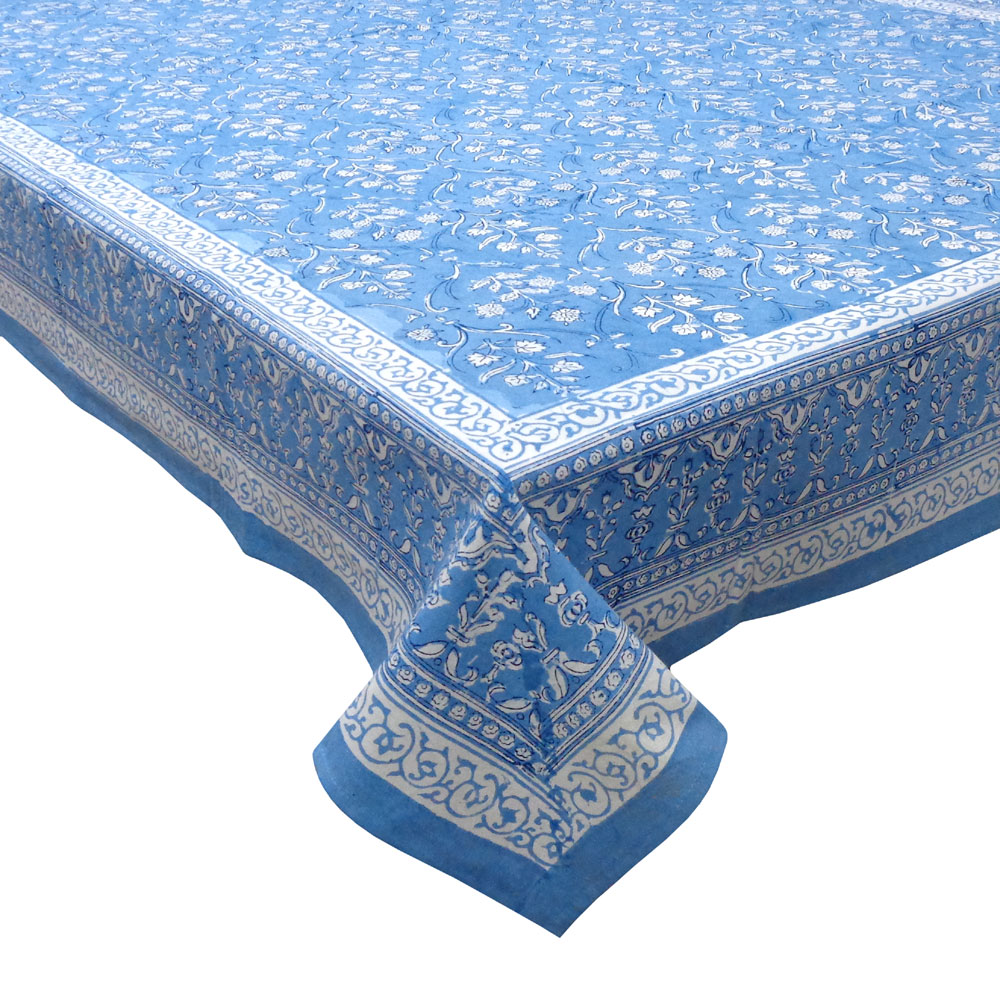 Hand Block Printed Cotton Tablecloth 180x340 cms Vine Leaf Alaskan Gud 600969