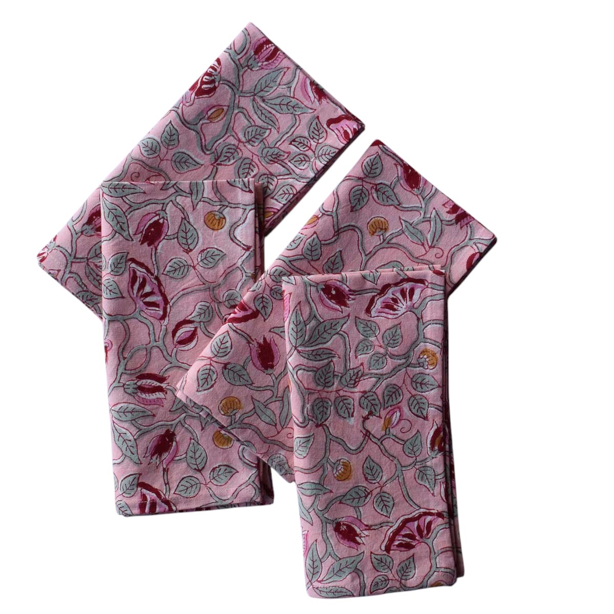 Hand Block Printed Cotton Napkin 45x45 cms Set of 4 Napkins Waterlily Pink Gud 906174