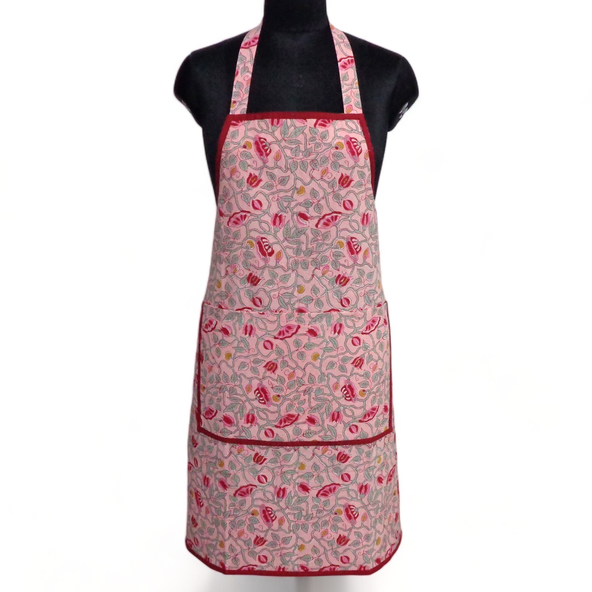 Indian Block-Printed 100 Cotton Apron Waterlily Pink Gud 906174