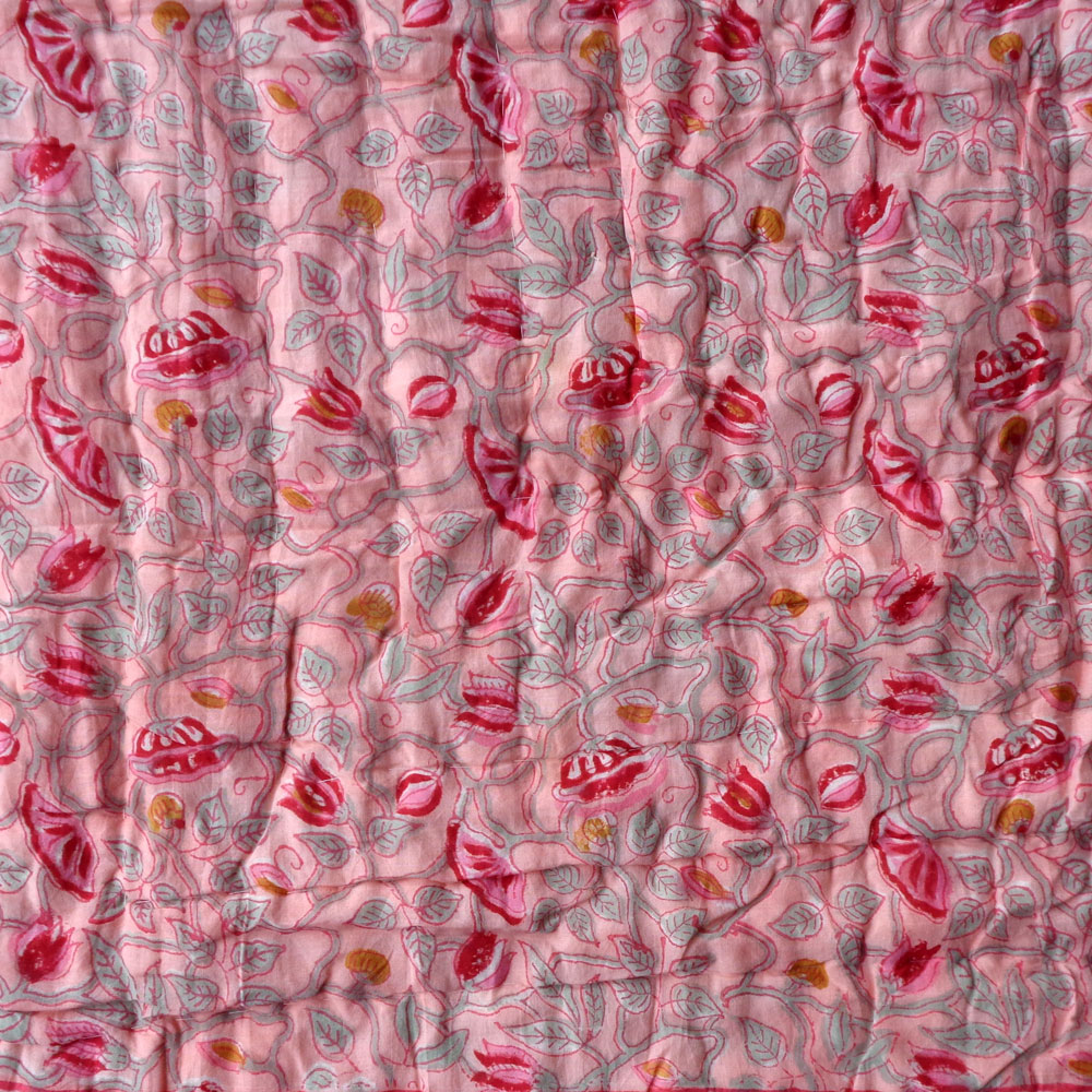 Hand Block Printed Cotton Quilt King Size Waterlily Pink Gud 906174