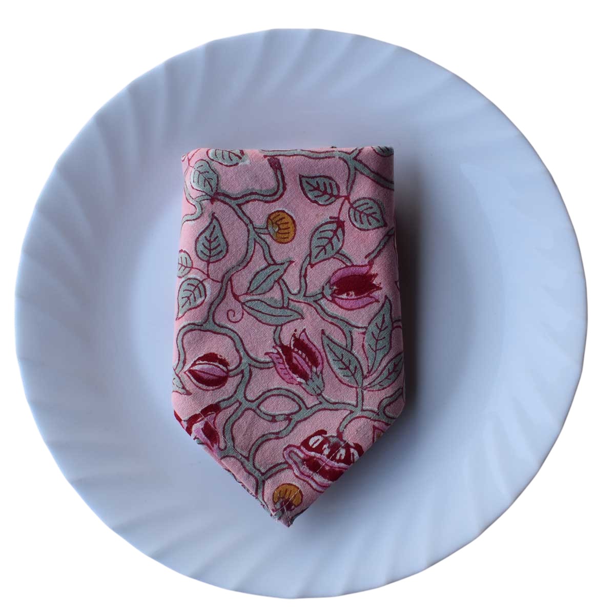 Hand Block Printed Cotton Napkin 45x45 cms Set of 4 Napkins Waterlily Pink Gud 906174