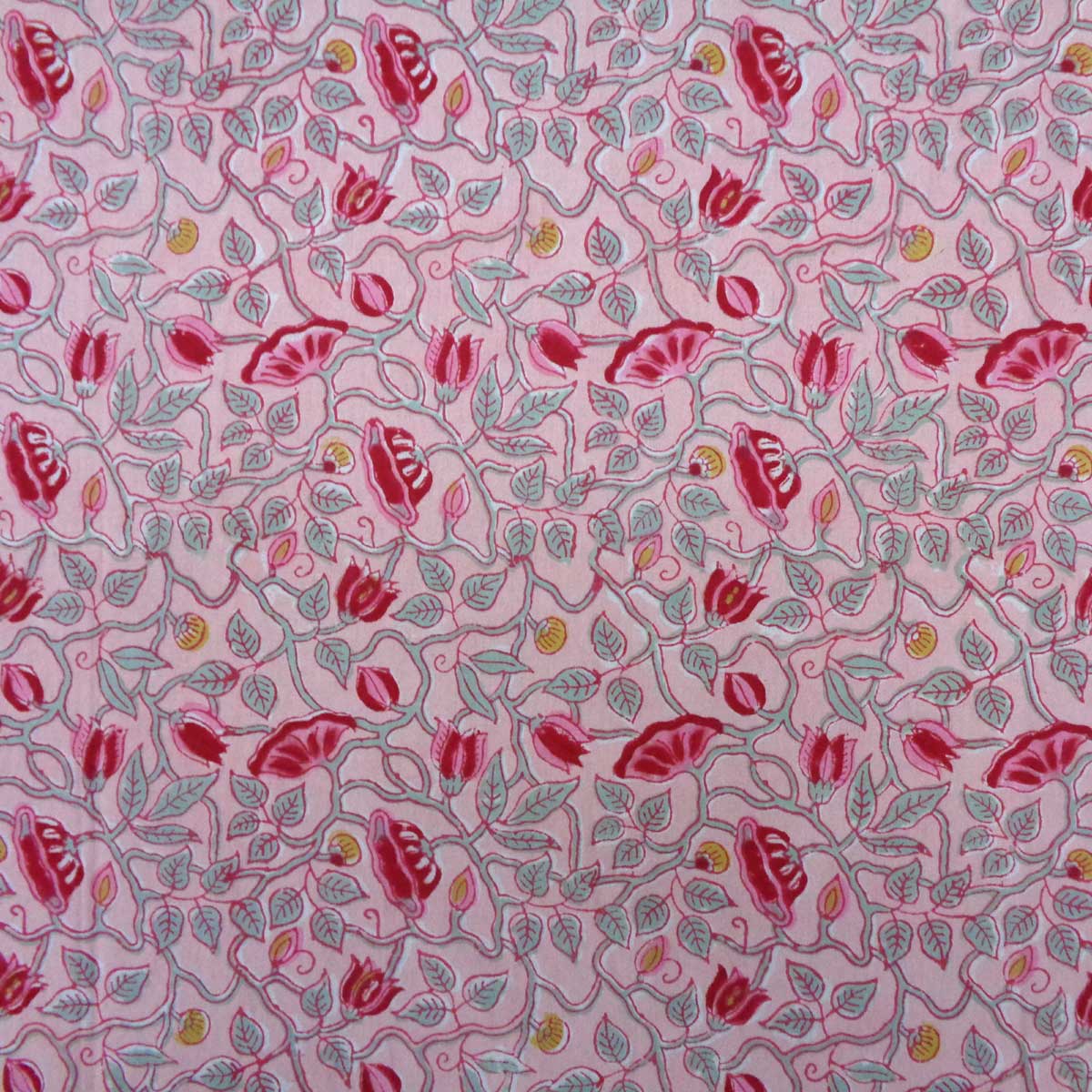 5 Yard Running Fabric Jaipur Block Printed Cotton 20 Sheeting Fabric Waterlily Pink Gud 906174