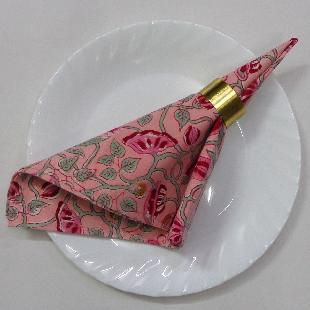 Hand Block Printed Cotton Napkin 45x45 cms Set of 4 Napkins Waterlily Pink Gud 906174