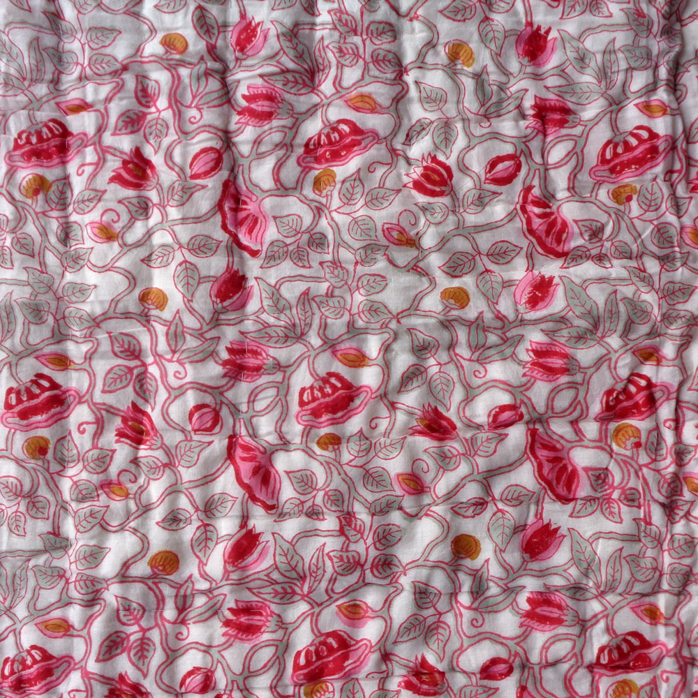 Hand Block Printed Cotton Quilt King Size Waterlily Pink Gud 906174