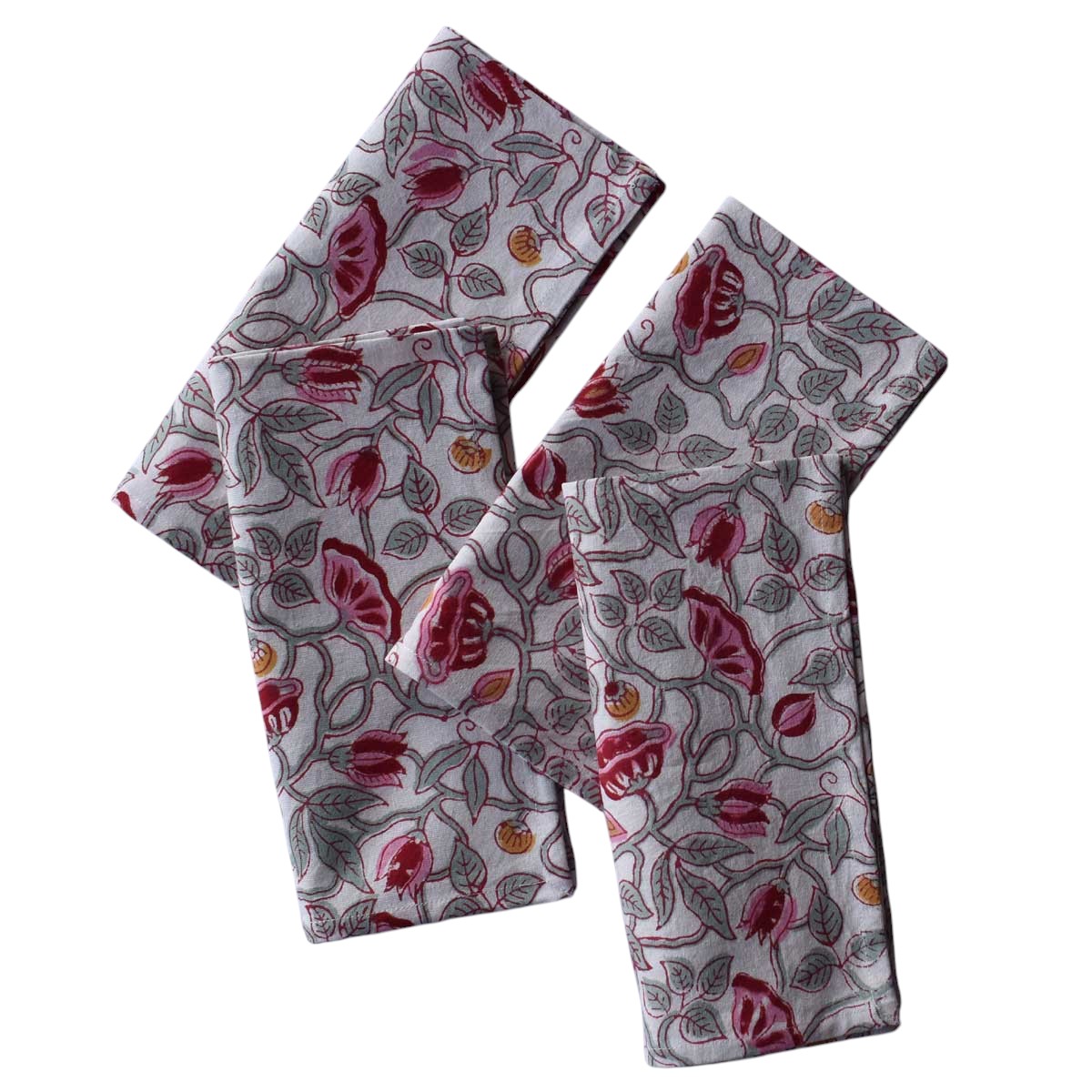 Hand Block Printed Cotton Napkin 45x45 cms Set of 4 Napkins Waterlily Pink Open 906172